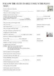 English Worksheet: Follow the clues to Billy Joels The Piano Man
