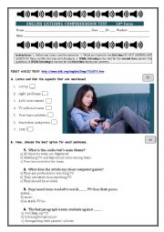 English Worksheet: Teens - watching TV - depression