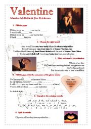 English Worksheet: Song: Valentine - Martina McBride & Jim Brickman