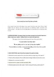 English Worksheet: Ted talk: Connected but alone? (With key)