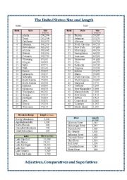 English Worksheet: The US, size and length