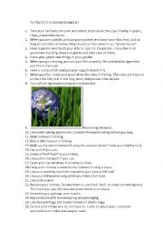 English Worksheet: TO PROTECT OUR ENVIRONMENT