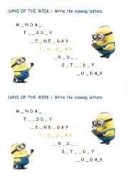 DAYS OF THE WEEK - WRITE THE MISSING LETTERS