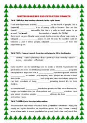 English Worksheet: water shortage and population growth