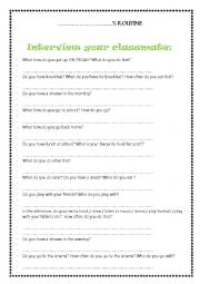 English Worksheet: My classmates routine