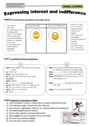 English Worksheet: Functions- Expressing interest and indifferenece handout