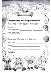 English Worksheet: Days of the week