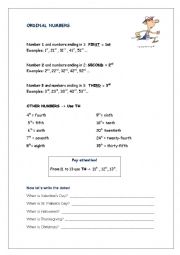 English Worksheet: Ordinal Numbers