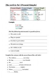 English Worksheet: present simple of the verb to be