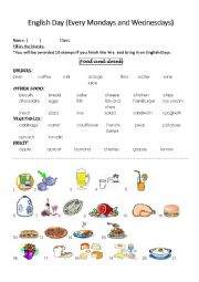 English Worksheet: Food and Drinks for English Day