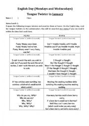 English Worksheet: Tongue Twister for English Day 