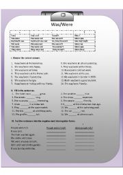 English Worksheet: Was-Were