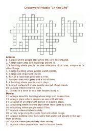 English Worksheet: In the city Crossword