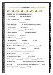 English Worksheet: prepositions used in common expressions