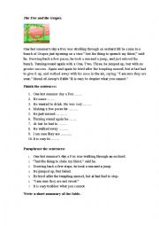 English Worksheet: the fable, the fox and the grapes