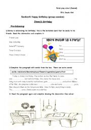 English Worksheet: jimmys birthday