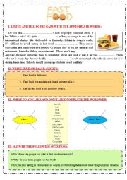 English Worksheet: FAST FOOD: Listening, reading,and writing  activities