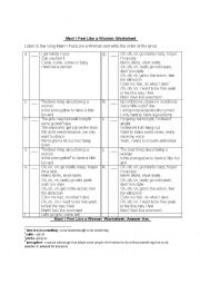 English Worksheet: Man! I Feel Like a Woman_Worksheet