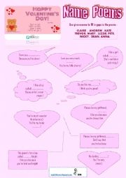 English Worksheet: Valentines Poems with Names