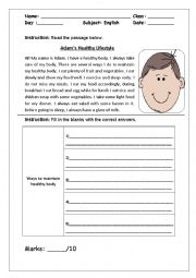 English Worksheet: Reading - Healthy Lifestyle