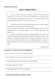 English Worksheet: What Comes Next?