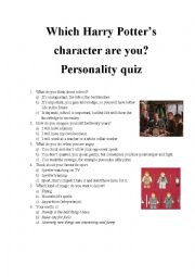 English Worksheet: Which Harry Potters character are you? Personality quiz 10