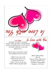 English Worksheet: In love with you- SPEAKING GAME- CARDS II