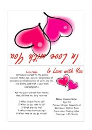 English Worksheet: In love with you- SPEAKING GAME- CARDS II