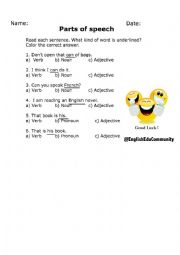 English Worksheet: Parts of Speech