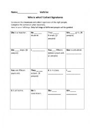 English Worksheet: Verb be - Bingo