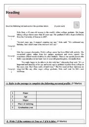 English Worksheet: Reading Text