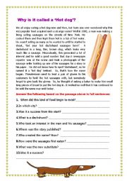 English Worksheet: Why is it called a Hot Dog?