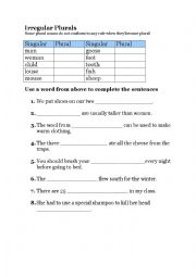 English Worksheet: Irregular plurals