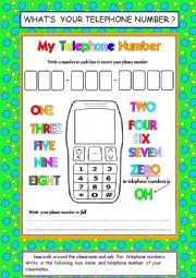 English Worksheet: WHATS YOUR TELEPHONE NUMBER