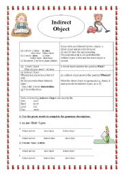 English Worksheet: indirect object ( definition and exercises)