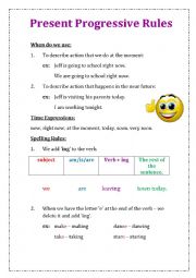 English Worksheet: present progressive rules