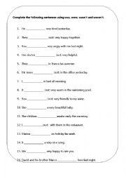 English Worksheet: Was and Were