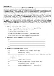 English Worksheet: what is an architect?