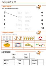 English Worksheet: Numbers 1 - 10