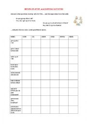 English Worksheet: Before or after and Everyday Activities