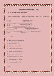 English Worksheet: Present Continuous Test