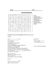 English Worksheet: Personality Adjectives - I am by Christina Aguilera