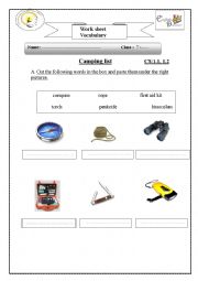 English Worksheet: vocab camping