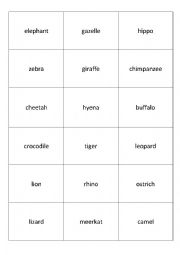 English Worksheet: memory african animals