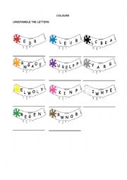 English Worksheet: Colours. Unscramble the letters.