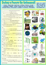 English Worksheet: Destroy vs Preserve the Environment.  Pictionary + matching ex + KEY