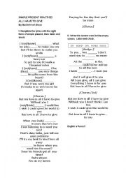 English Worksheet: Simple present practice, All I Have To Give By Backstreet Boys