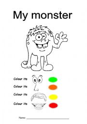 English Worksheet: Monster (Parts of face & colours practice) for young learners