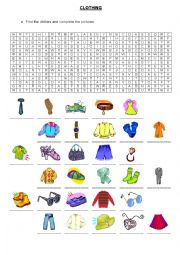 English Worksheet: Clothing Wordsearch