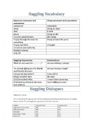 English Worksheet: Haggling Vocabulary + Role Play